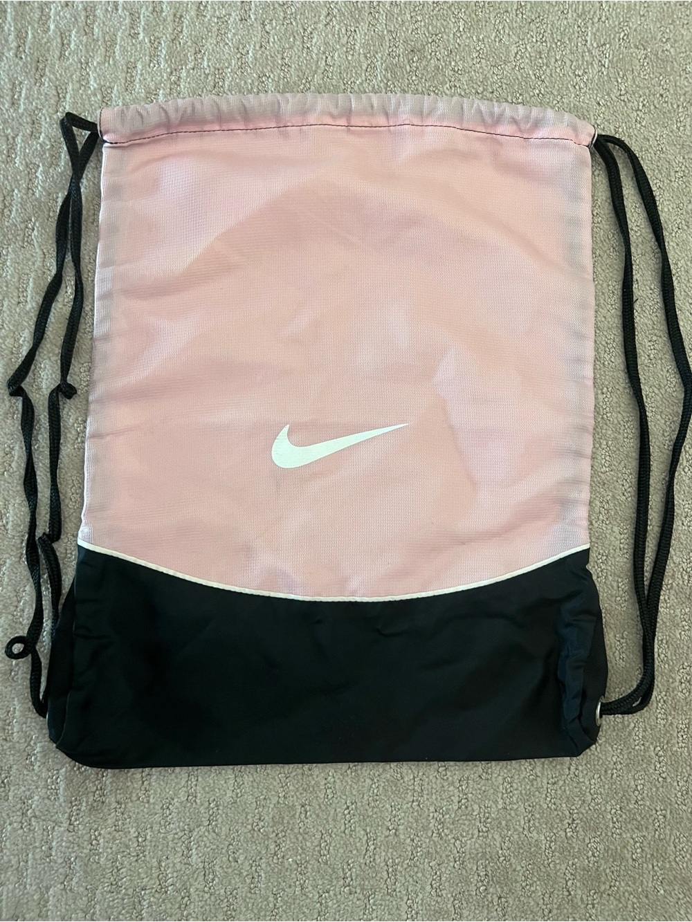 Nike Pink and Black Drawstring Tote with White Swoosh